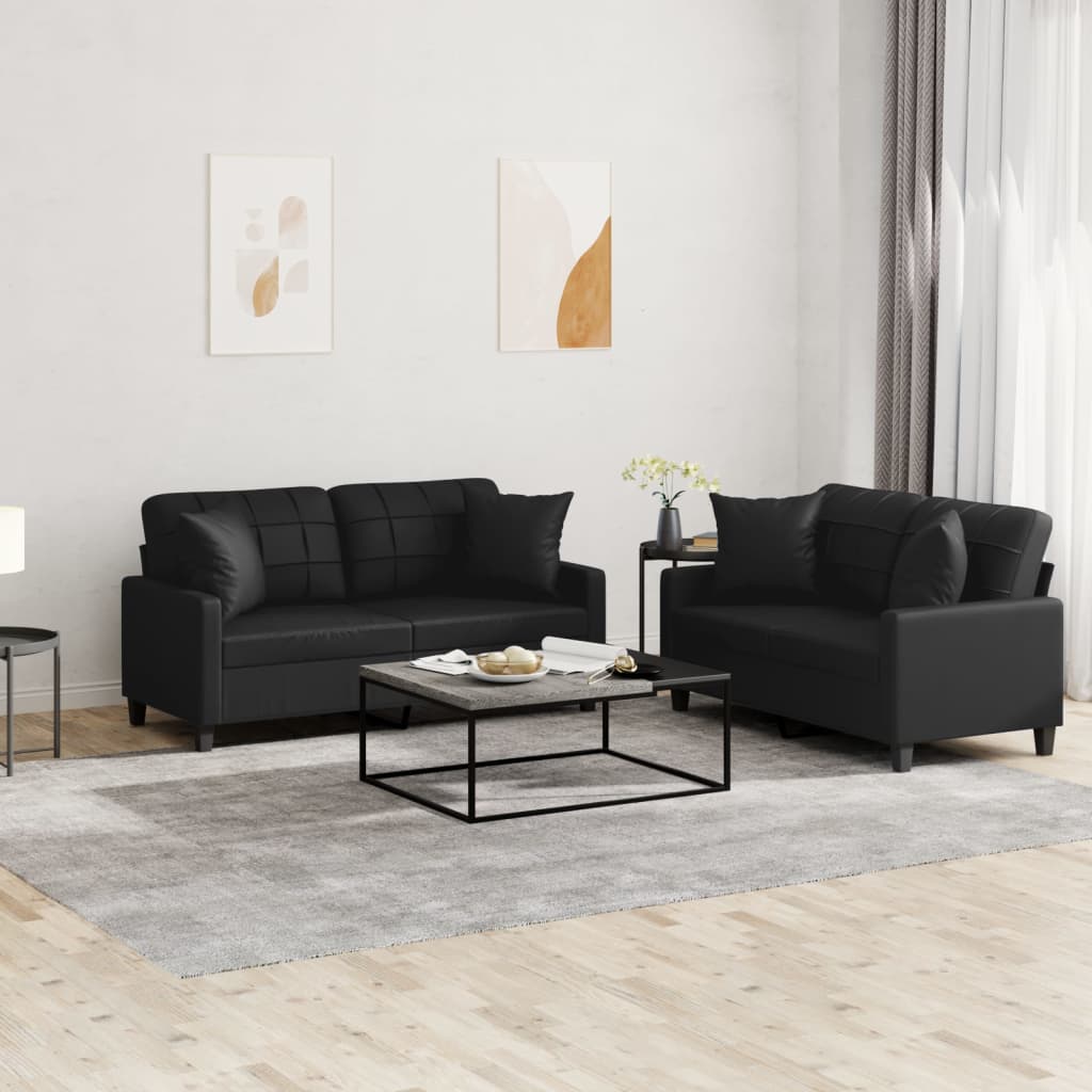 2 Pcs conjunto de sofás couro artificial preto