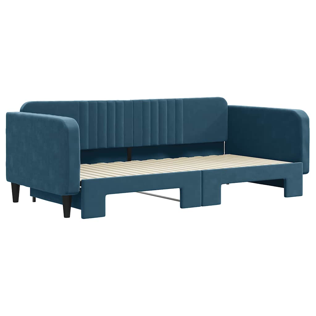 Sofá-cama com gavetão 100x200 cm veludo azul