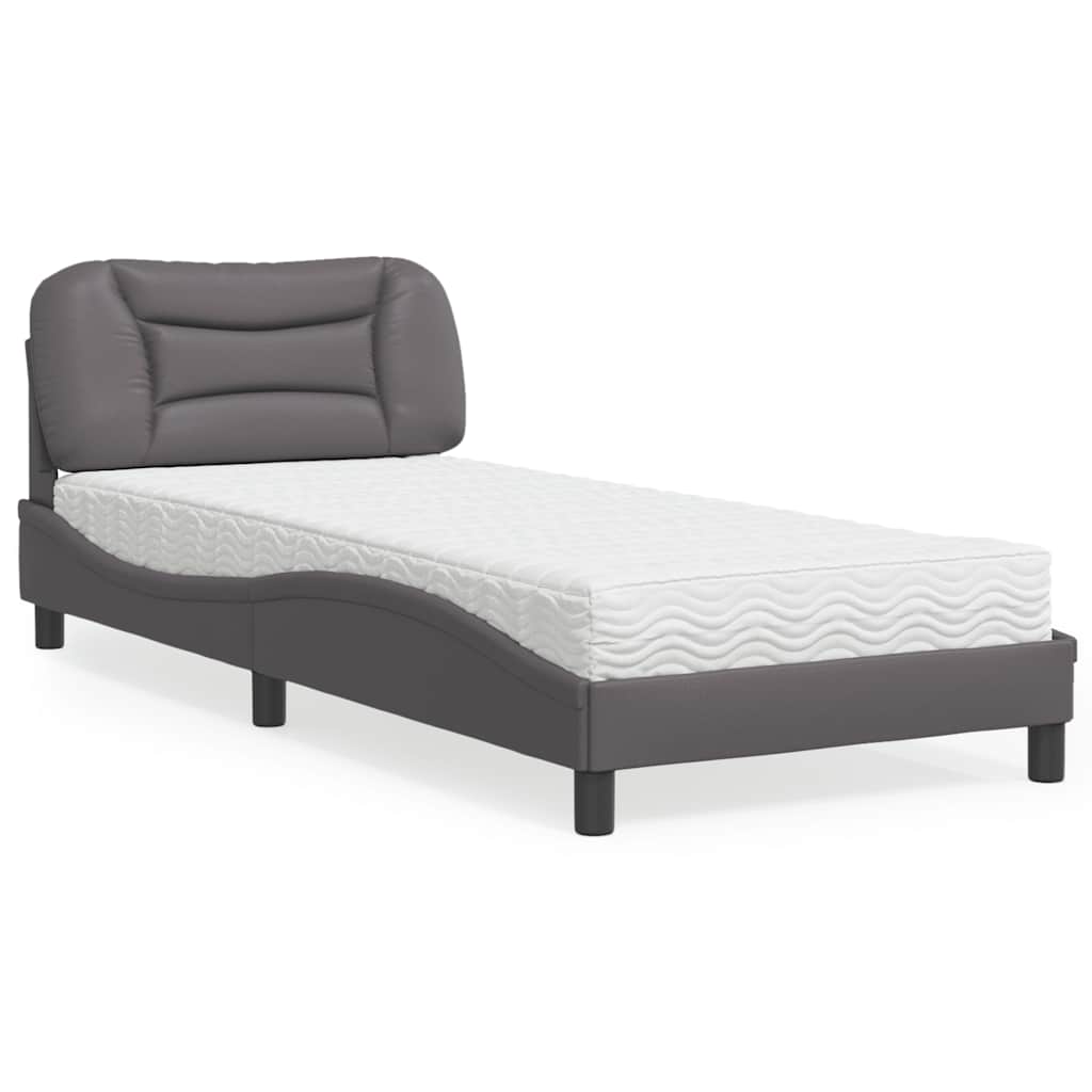 Cama com colchão hvar 90x200 cm couro artificial cinzento