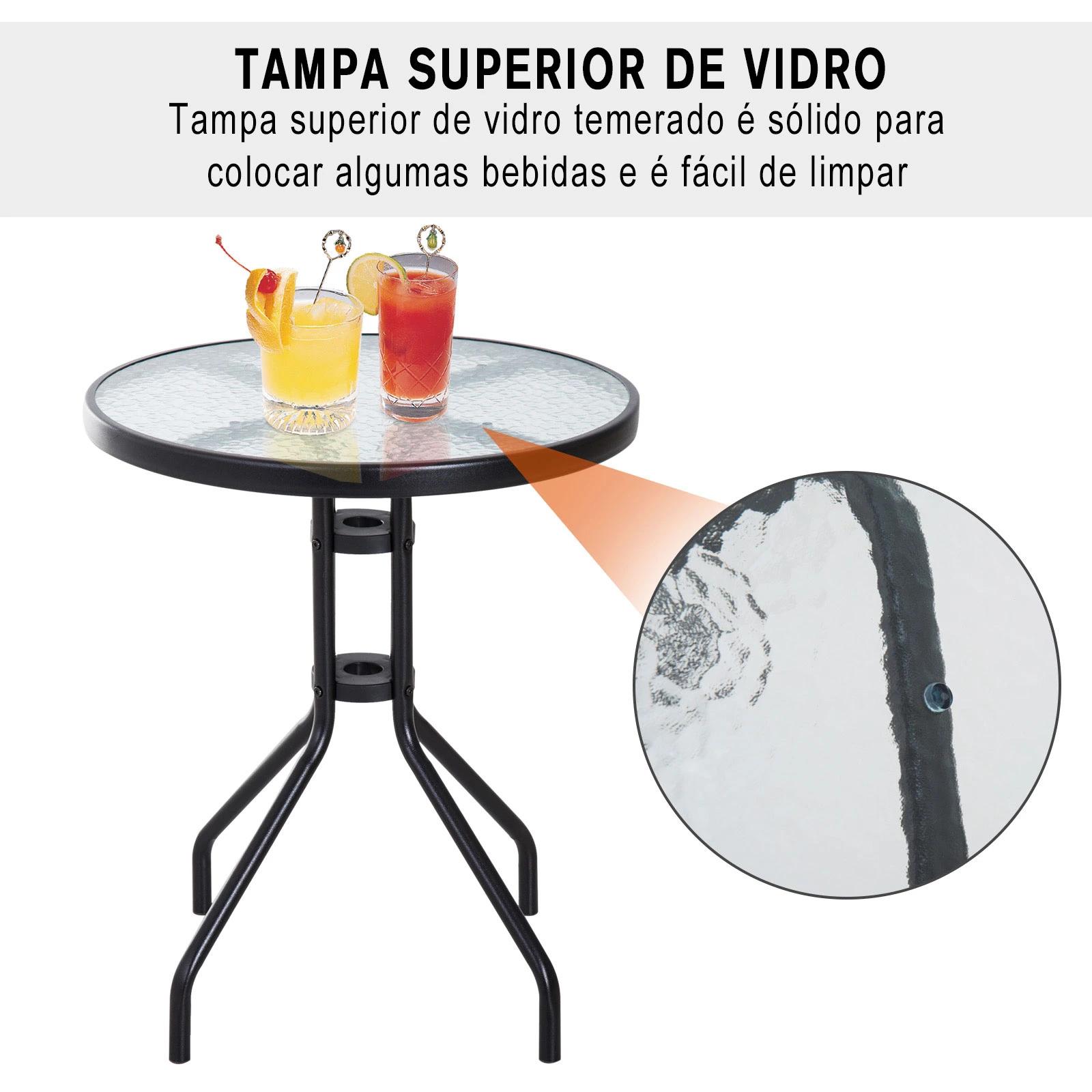 Conjunto de Mesa e 2 Cadeiras Cadeira Dobrável Encosto Reclináveis a 4 Níveis Armação de Aço Marrom
