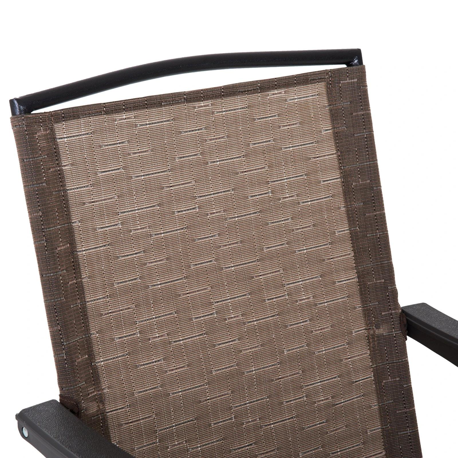 Conjunto de Mesa e 2 Cadeiras Cadeira Dobrável Encosto Reclináveis a 4 Níveis Armação de Aço Marrom
