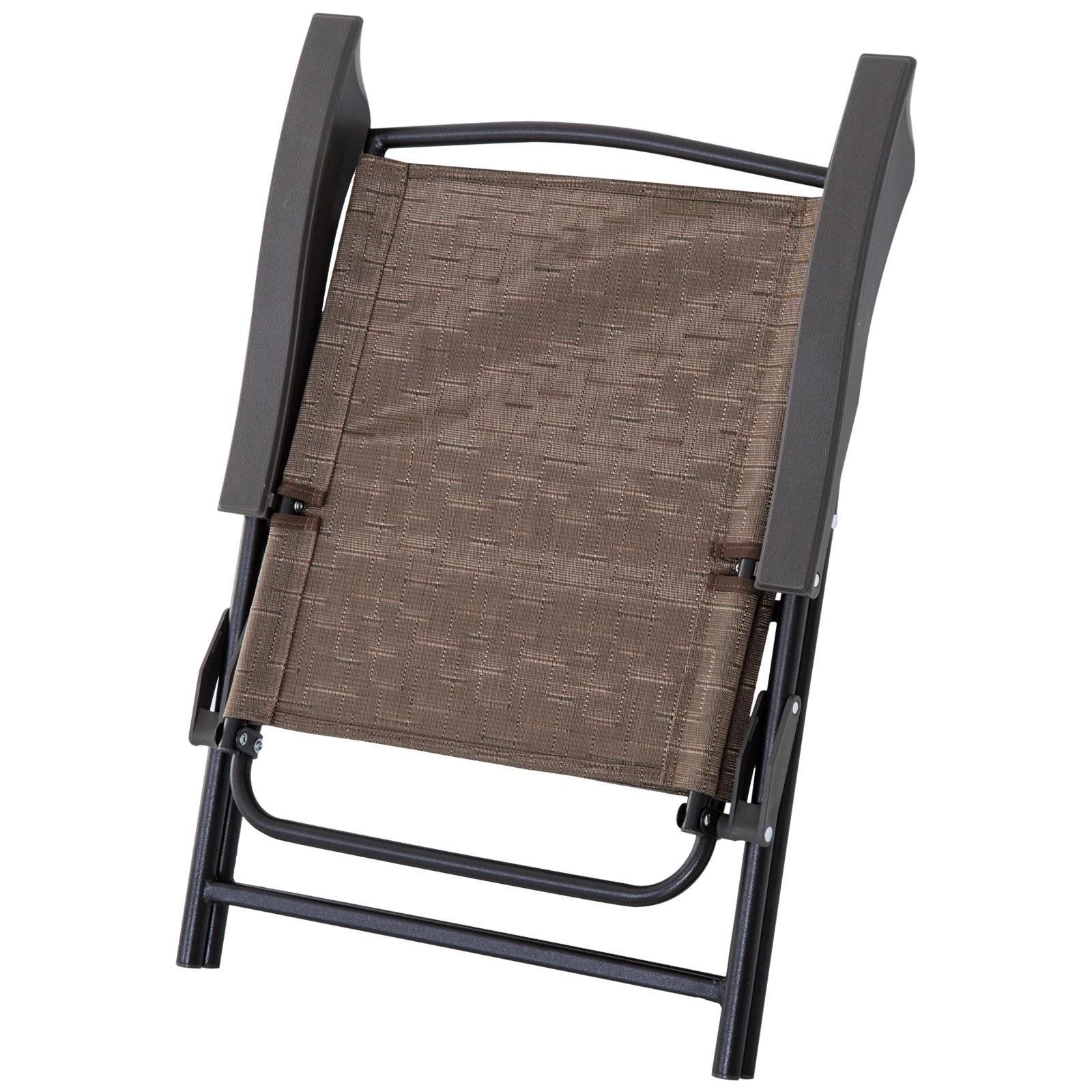 Conjunto de Mesa e 2 Cadeiras Cadeira Dobrável Encosto Reclináveis a 4 Níveis Armação de Aço Marrom