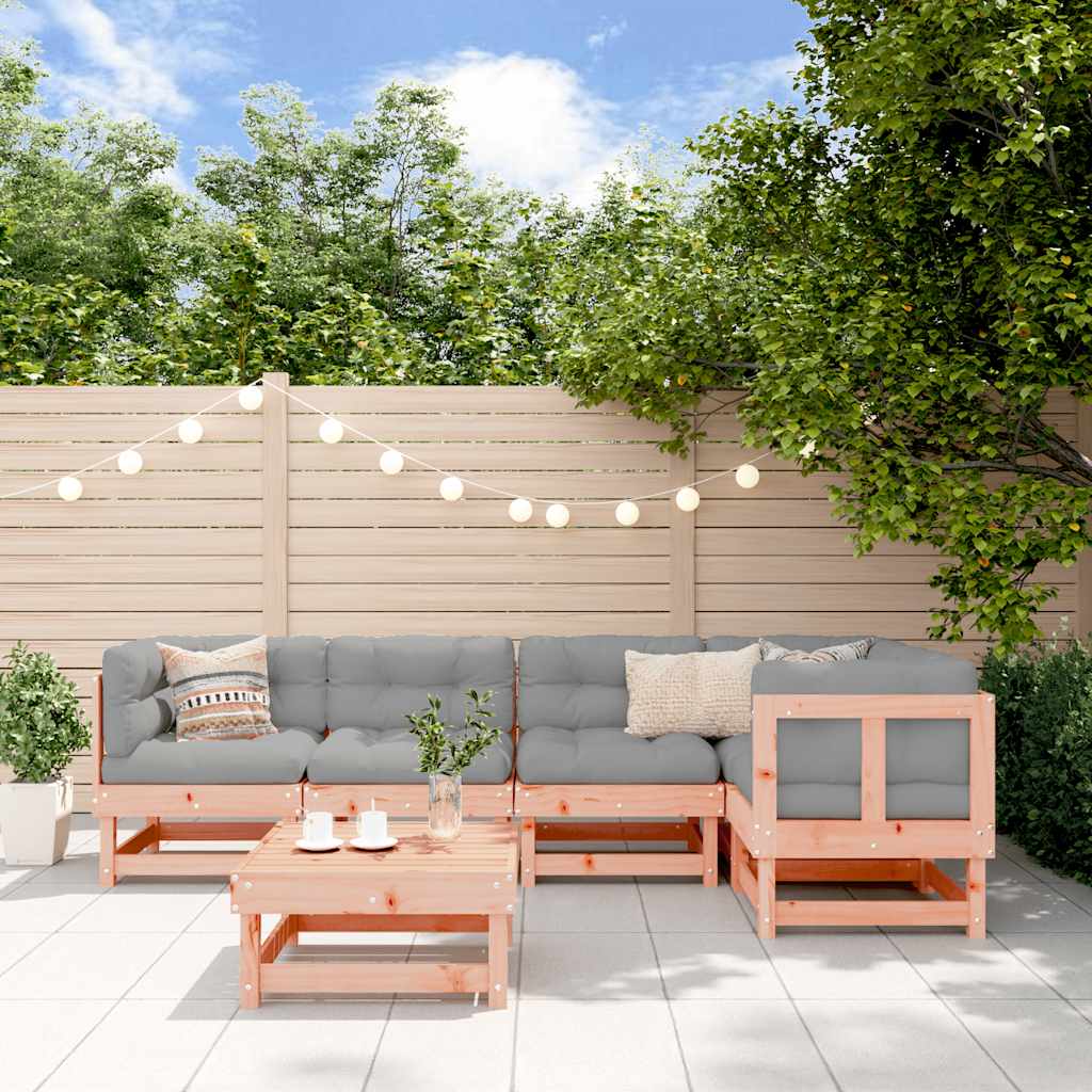 6 Pcs conj. lounge jardim c/ almofadões madeira douglas maciça