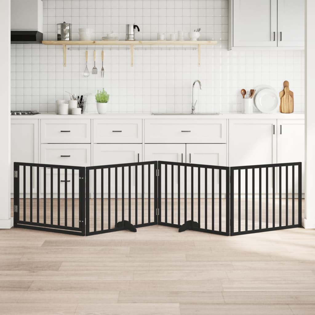 Portão p/ cães com porta dobrável 4 painéis 320 cm álamo preto