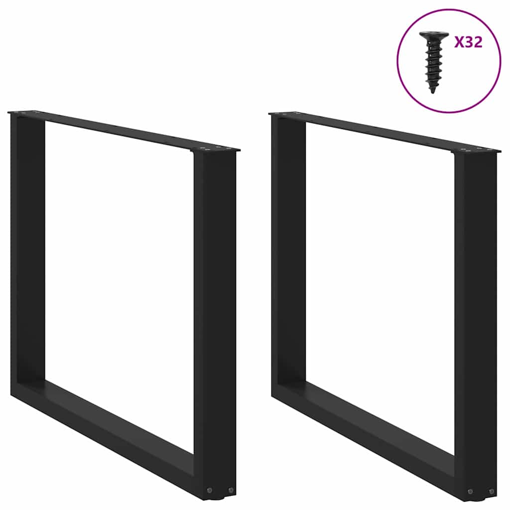 Pés para mesa de jantar em formato de u, 2 peças, preto, 100x(72-73) cm, aço