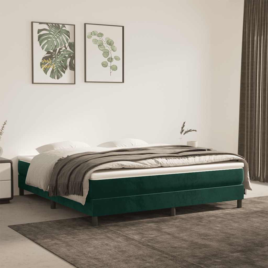 Cama com molas/colchão 160x200 cm veludo verde-escuro