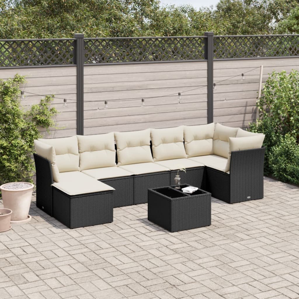 8 Pcs conjunto sofás de jardim com almofadões vime PE preto