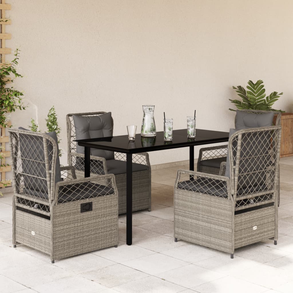 5 Pcs conjunto de jantar p/ jardim c/ almofadões cinzento claro