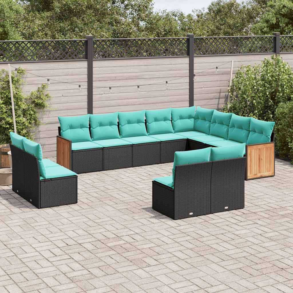 Conjunto de sofá de jardim com 12 peças e almofadas em rattan sintético preto