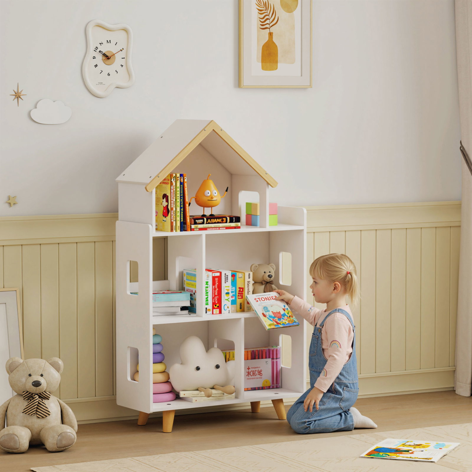Estante para crianças organizador infantil de 3 níveis para brinquedos 65x25x108,5 cm branco