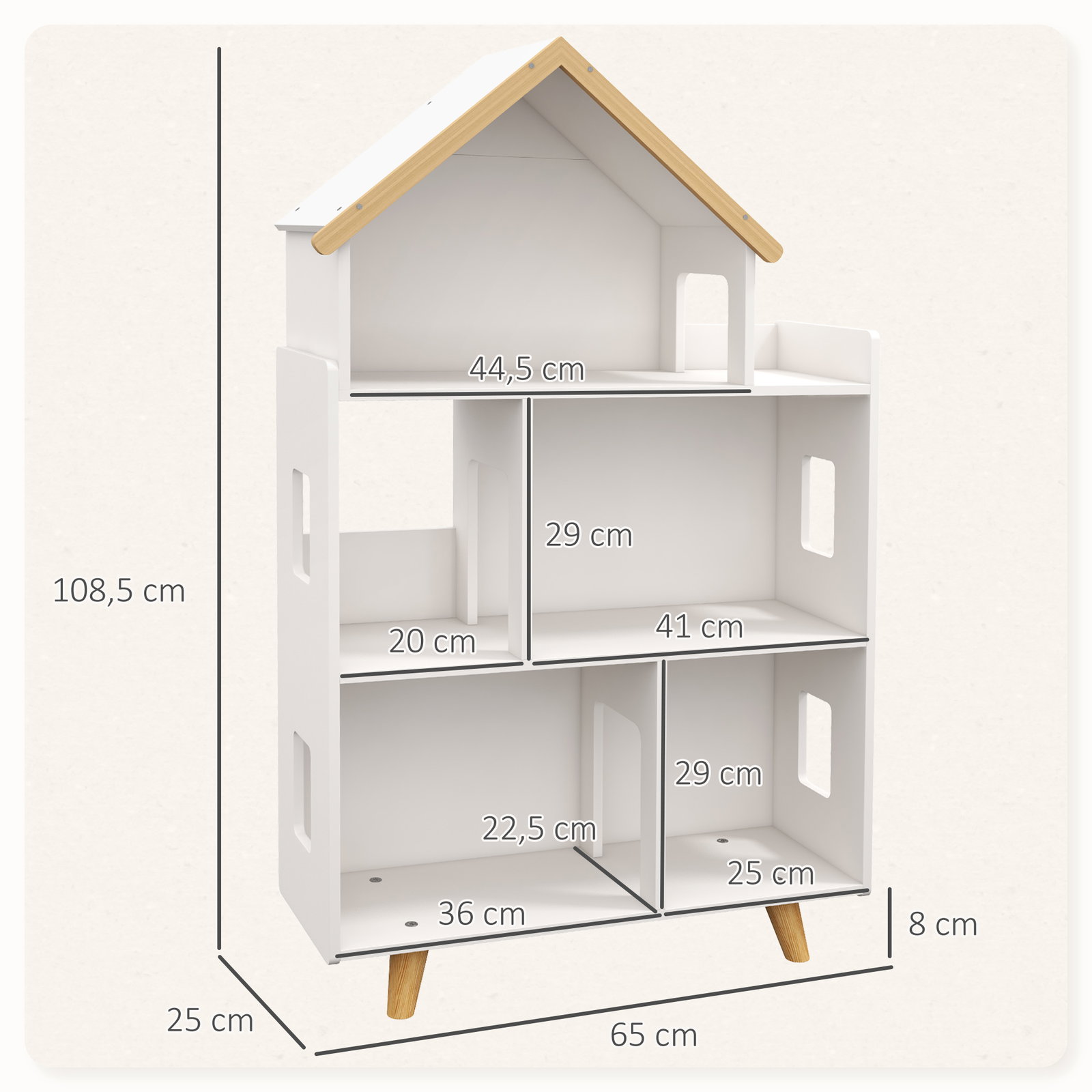 Estante para crianças organizador infantil de 3 níveis para brinquedos 65x25x108,5 cm branco