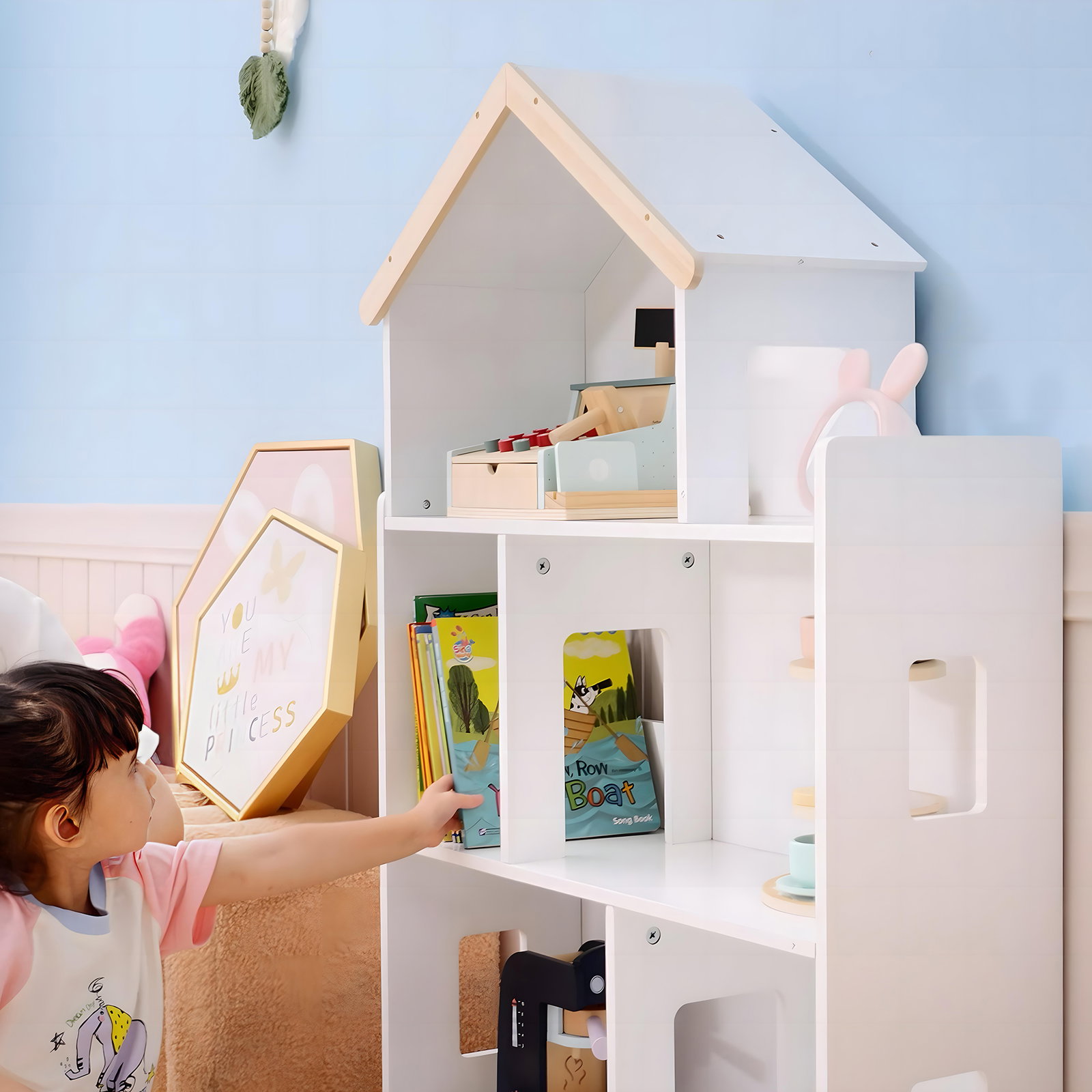 Estante para crianças organizador infantil de 3 níveis para brinquedos 65x25x108,5 cm branco
