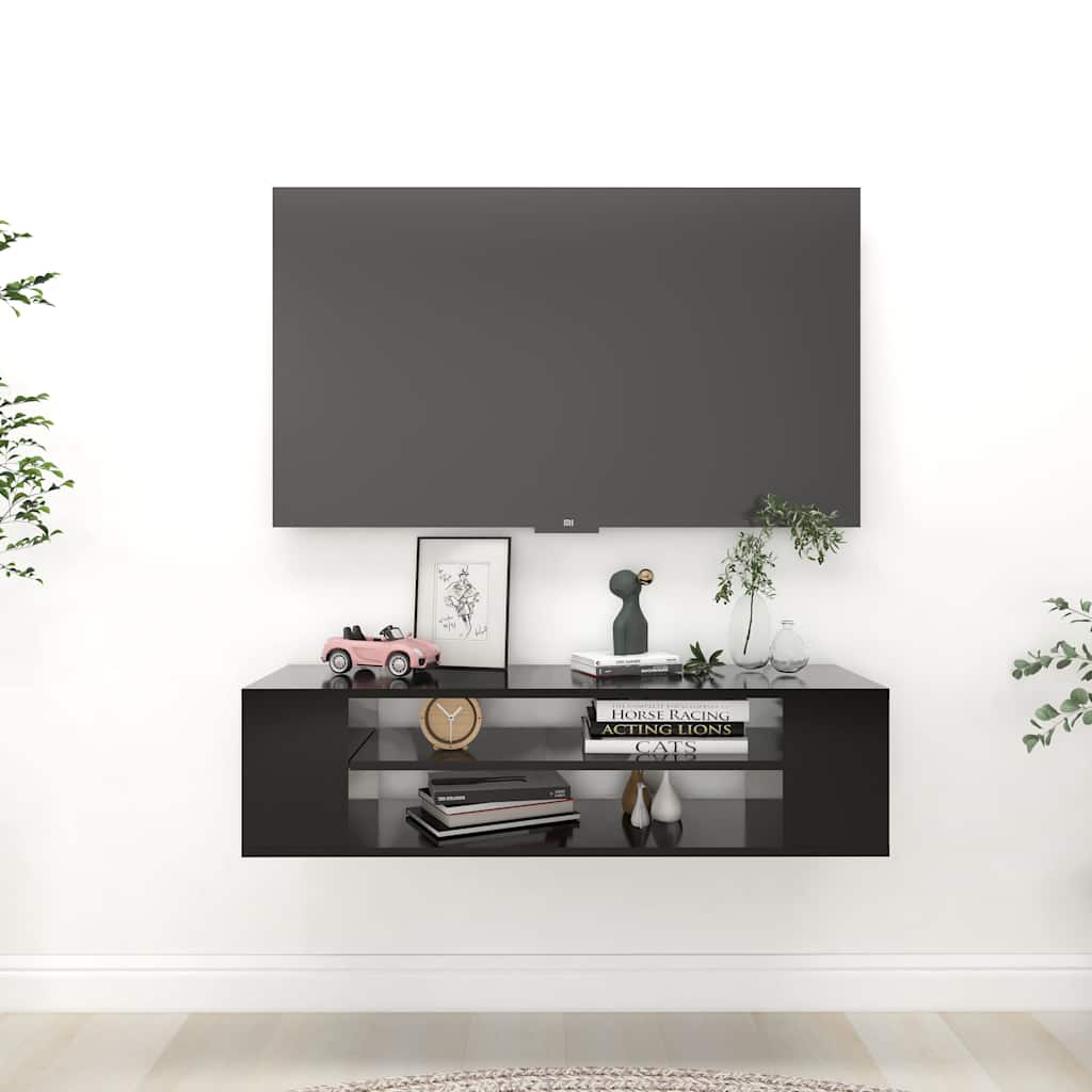 Armário TV suspenso 100x30x26,5 cm derivados de madeira preto