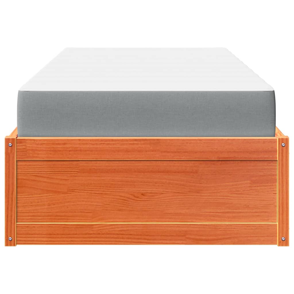Cama com colchão 100x200 cm pinho maciço castanho-mel