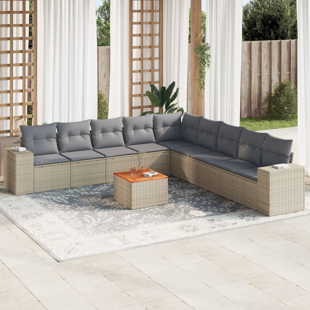 10 Pcs conjunto de sofás p/ jardim com almofadões vime PE bege