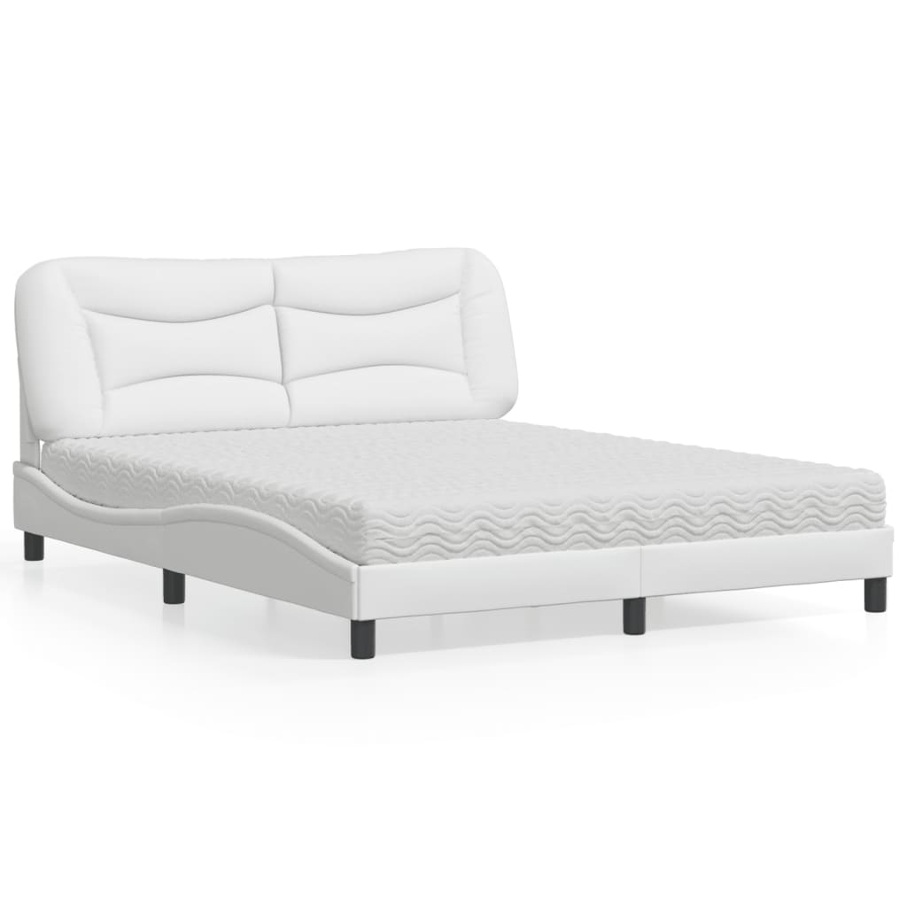 Cama com colchão hvar 160x200 cm couro artificial branco