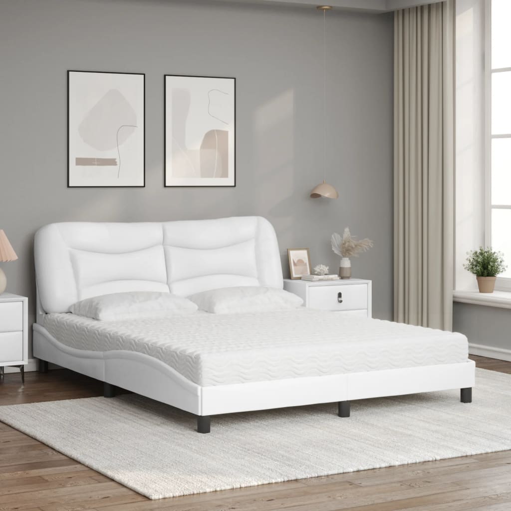 Cama com colchão hvar 160x200 cm couro artificial branco