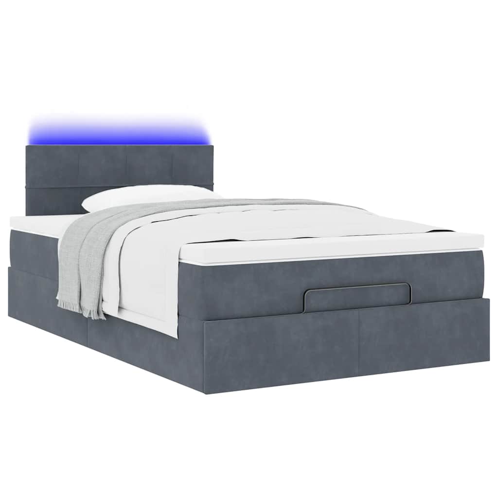 Estrutura de cama otomana com colchão cinza escuro veludo