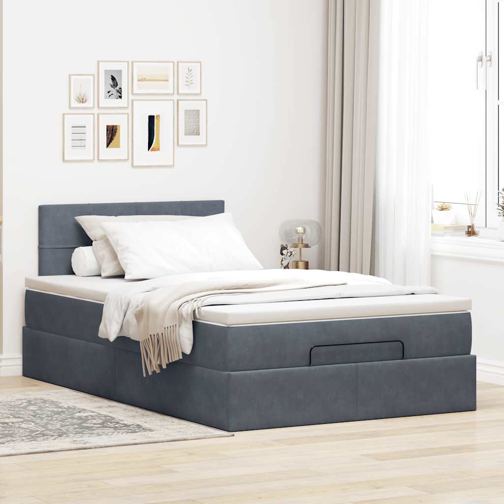 Estrutura de cama otomana com colchão cinza escuro veludo