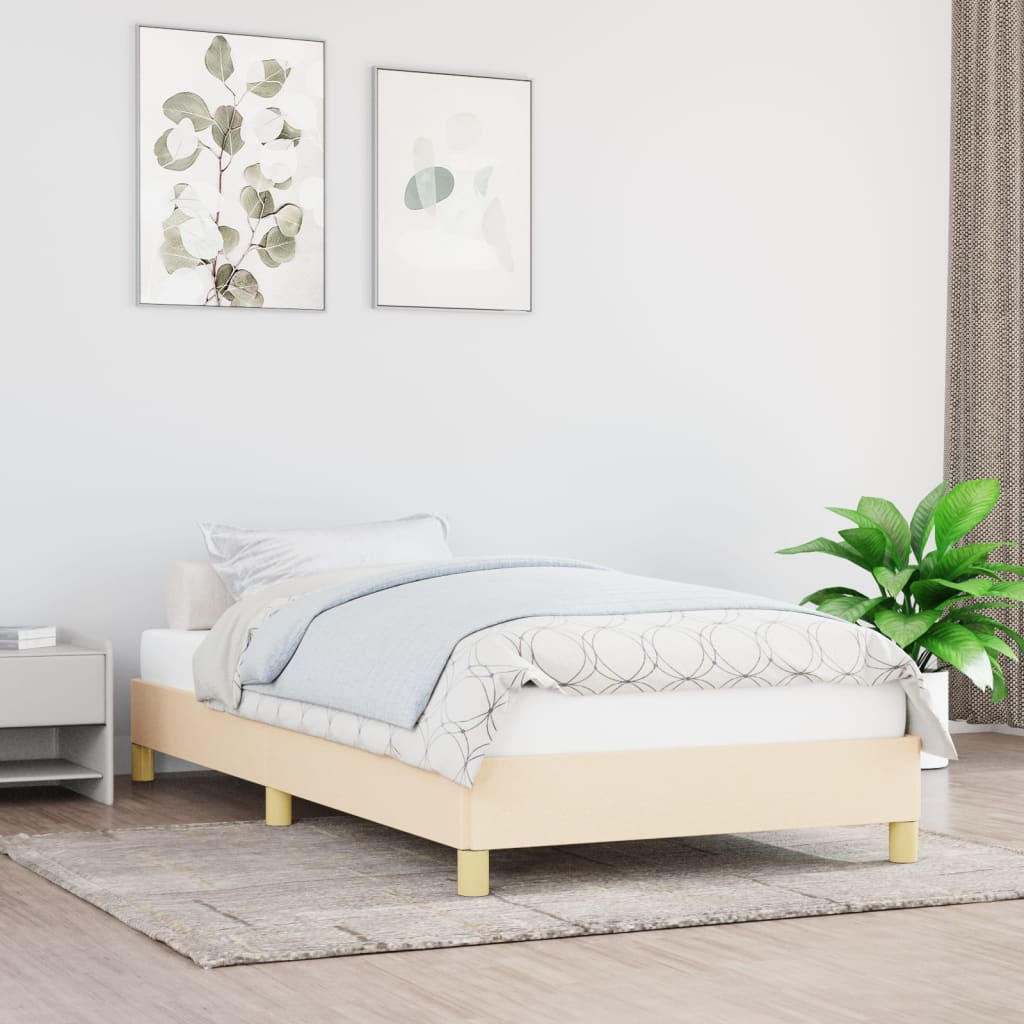 Estrutura de cama sem colchão 90x190 cm tecido creme