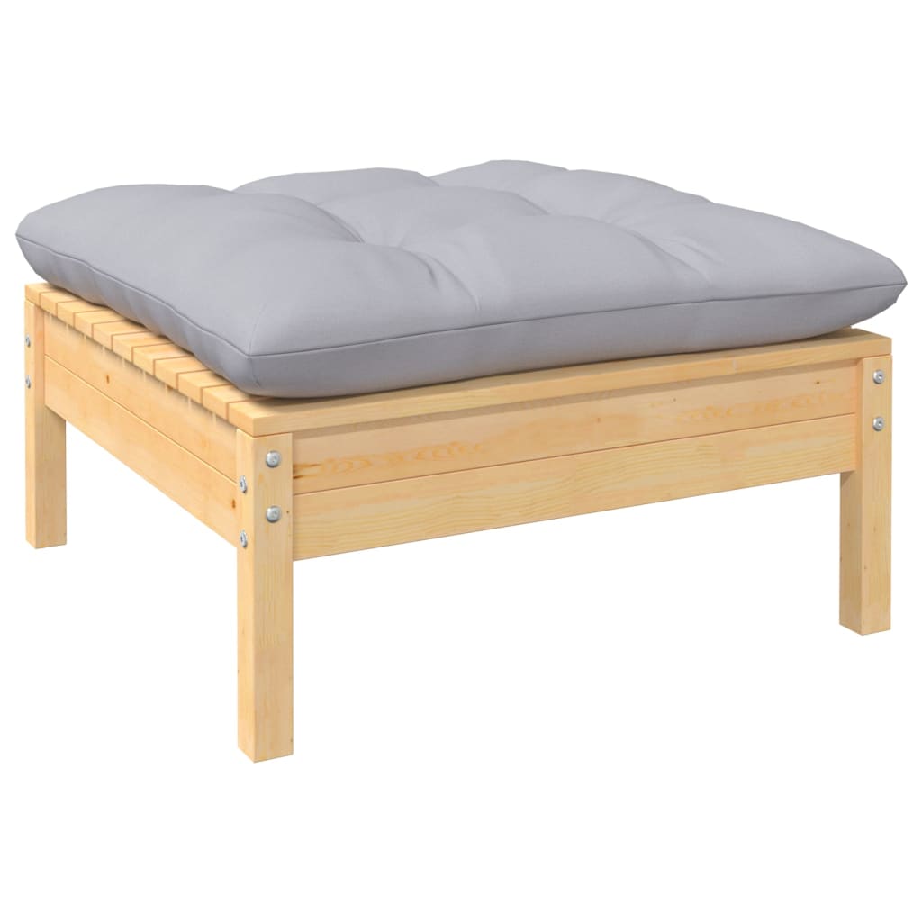 7 Pcs conjunto lounge de jardim + almofadões cinza pinho maciço