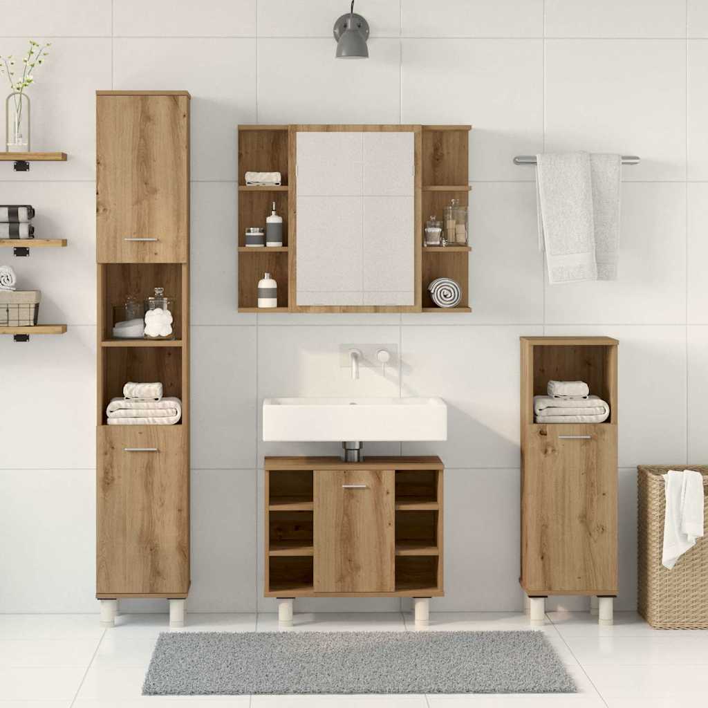 4 Pcs móveis de casa de banho deriv. madeira carvalho artisiano