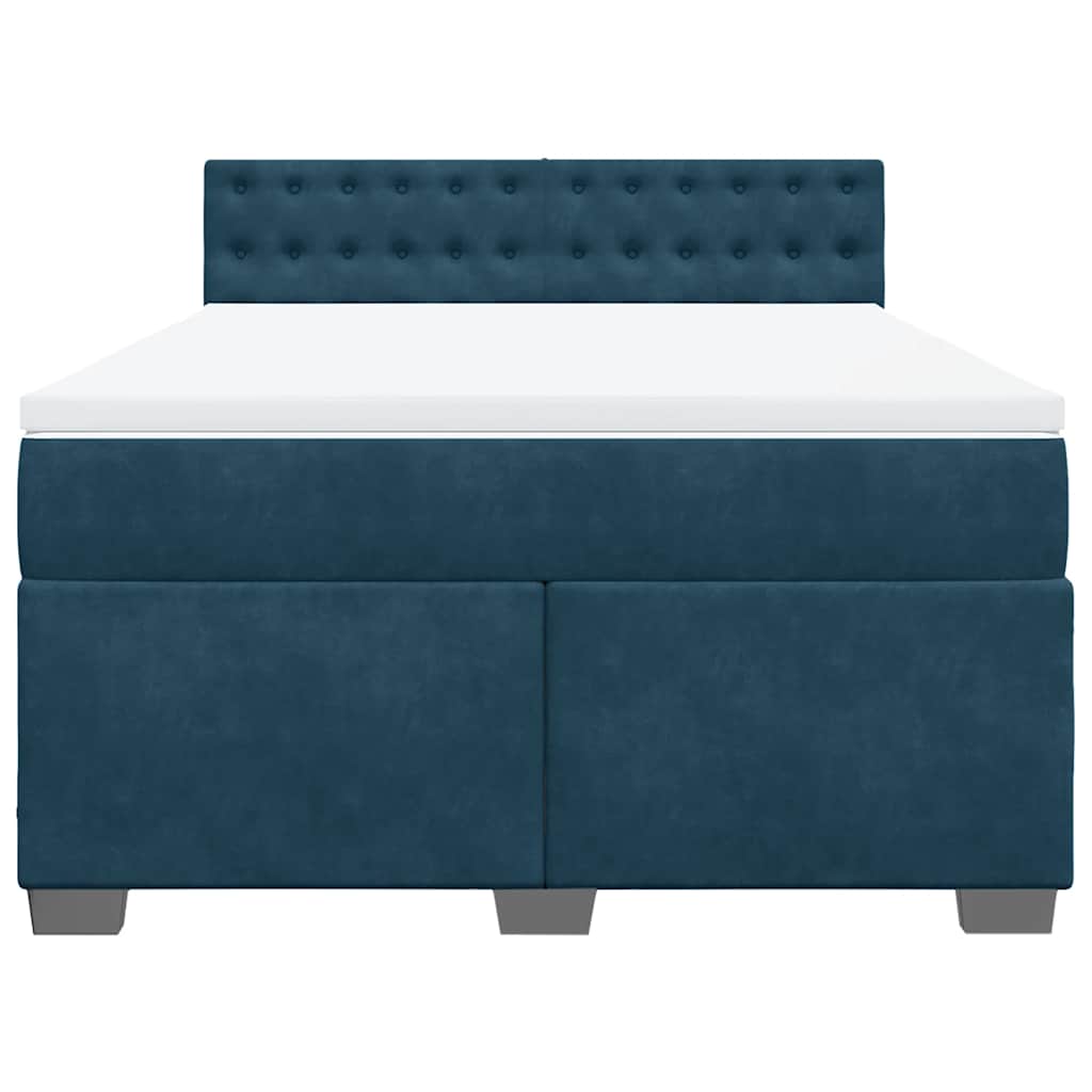 Cama com molas/colchão 140x200 cm veludo azul-escuro
