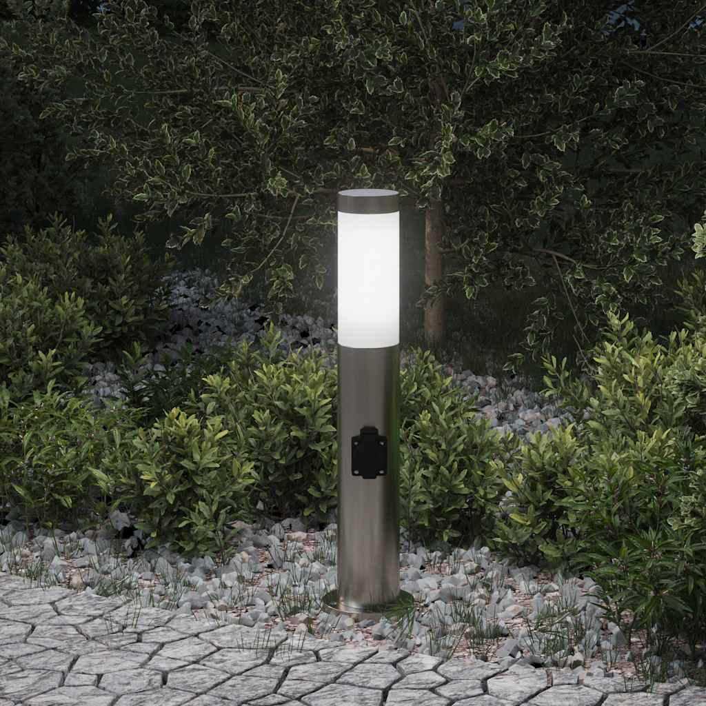 Luminária de poste com tomada, 50 cm, aço inoxidável, IP44