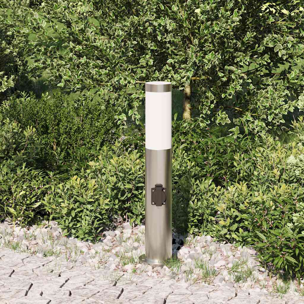 Luminária de poste com tomada, 50 cm, aço inoxidável, IP44