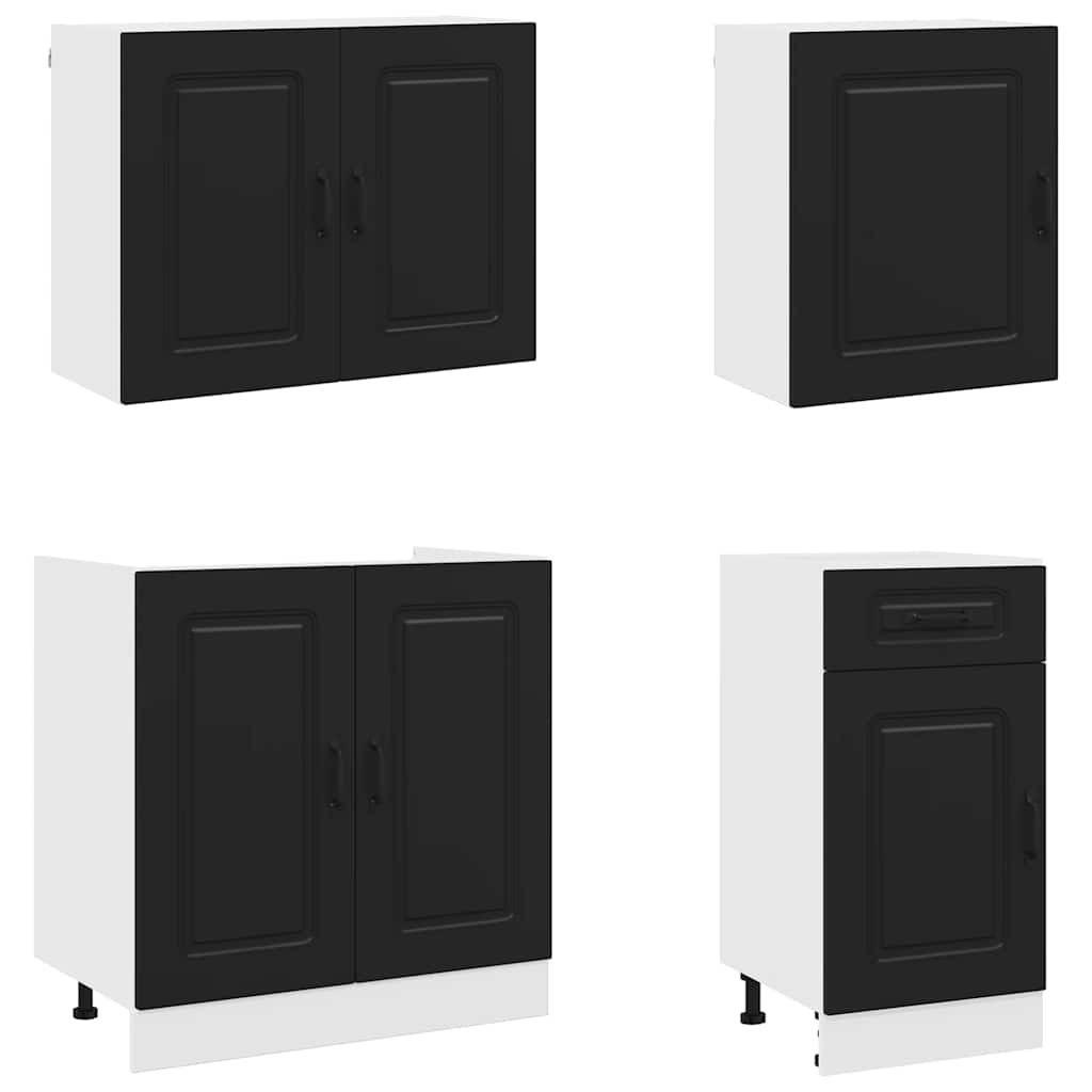 7 Peças armário de cozinha conjunto kalmar preto