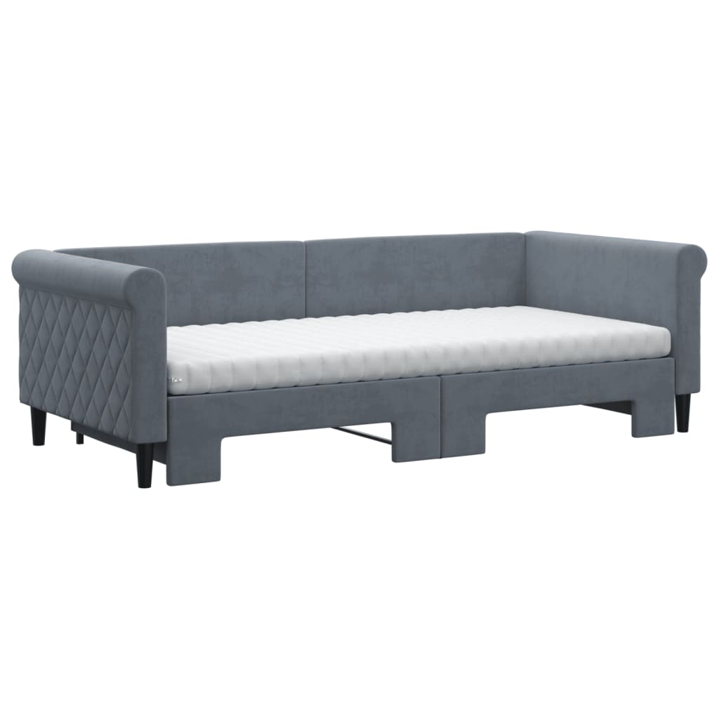 Sofá-cama c/ gavetão e colchões 90x200cm veludo cinzento-escuro