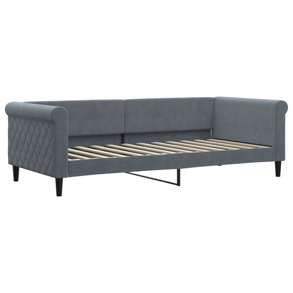 Sofá-cama c/ gavetão e colchões 90x200cm veludo cinzento-escuro