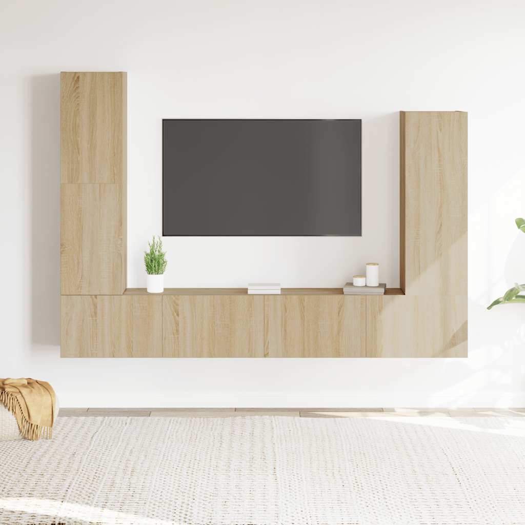Conjunto móveis de TV 4 pcs madeira processada carvalho sonoma