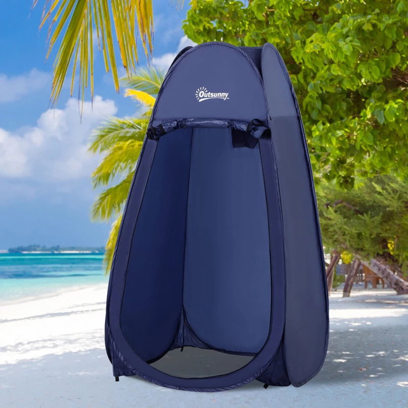 Tenda de duche para campismo dobrável pop up tenda de privacidade com proteção UV e tecido impermeável 100x100x185cm azul escuro