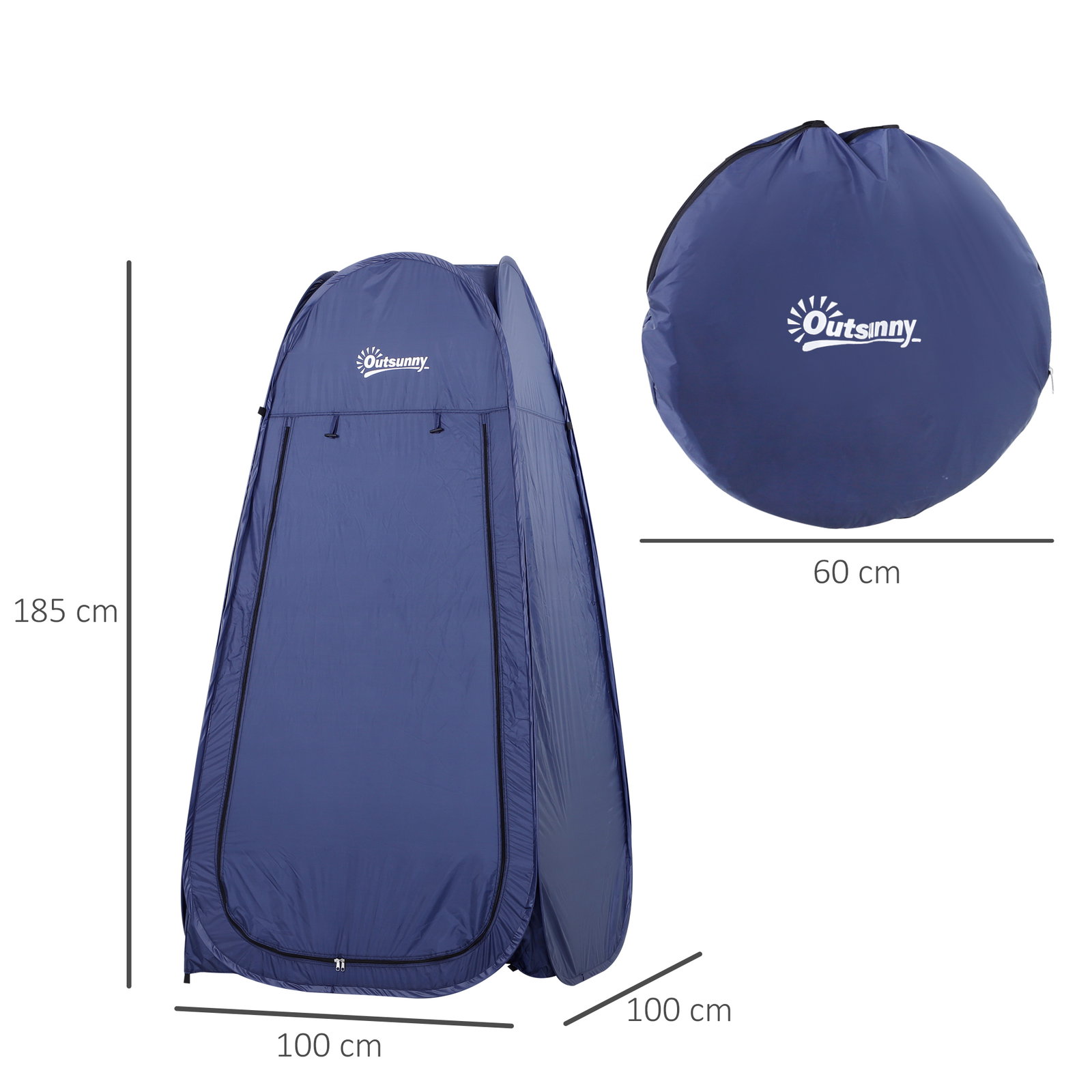 Tenda de duche para campismo dobrável pop up tenda de privacidade com proteção UV e tecido impermeável 100x100x185cm azul escuro