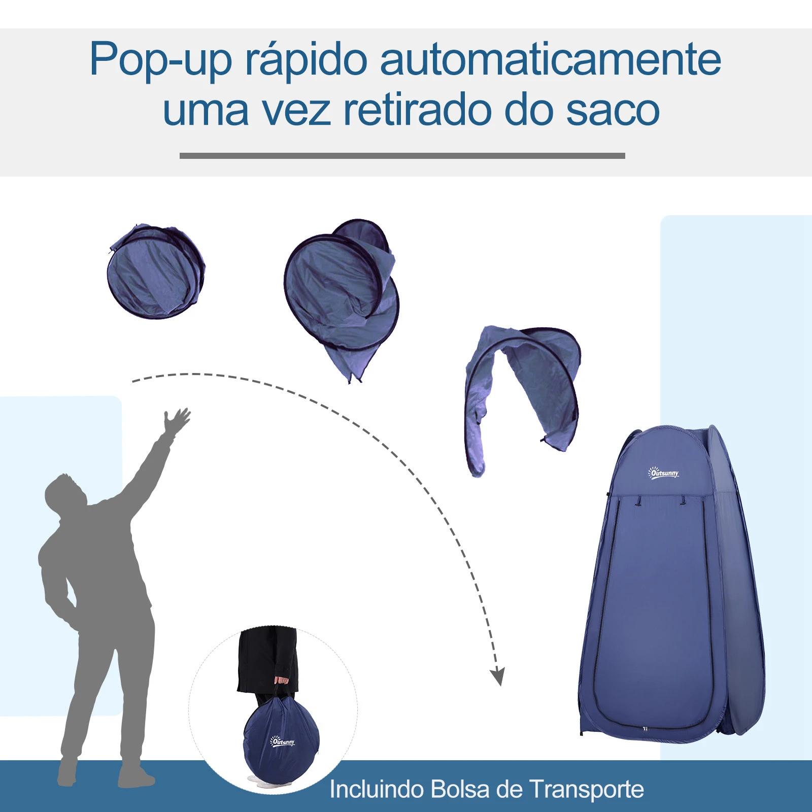 Tenda de duche para campismo dobrável pop up tenda de privacidade com proteção UV e tecido impermeável 100x100x185cm azul escuro