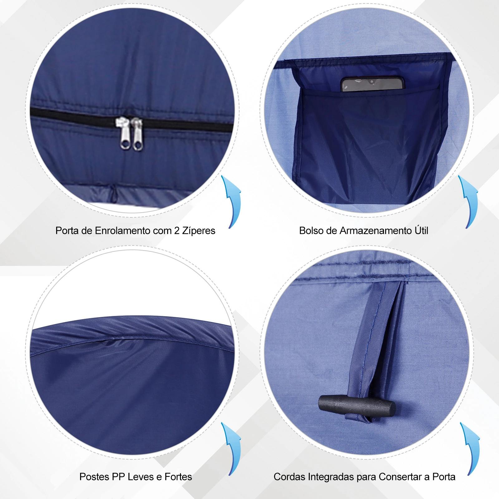 Tenda de duche para campismo dobrável pop up tenda de privacidade com proteção UV e tecido impermeável 100x100x185cm azul escuro
