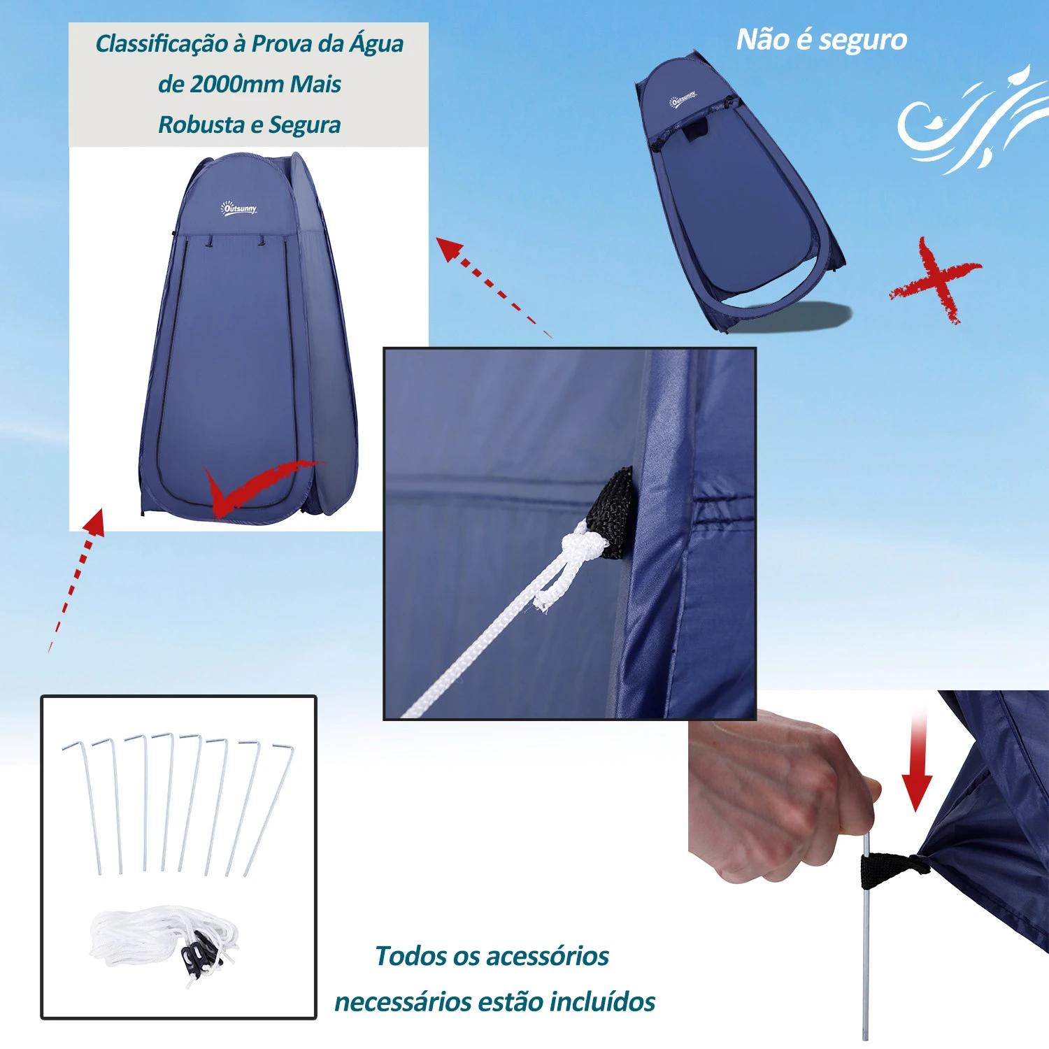 Tenda de duche para campismo dobrável pop up tenda de privacidade com proteção UV e tecido impermeável 100x100x185cm azul escuro