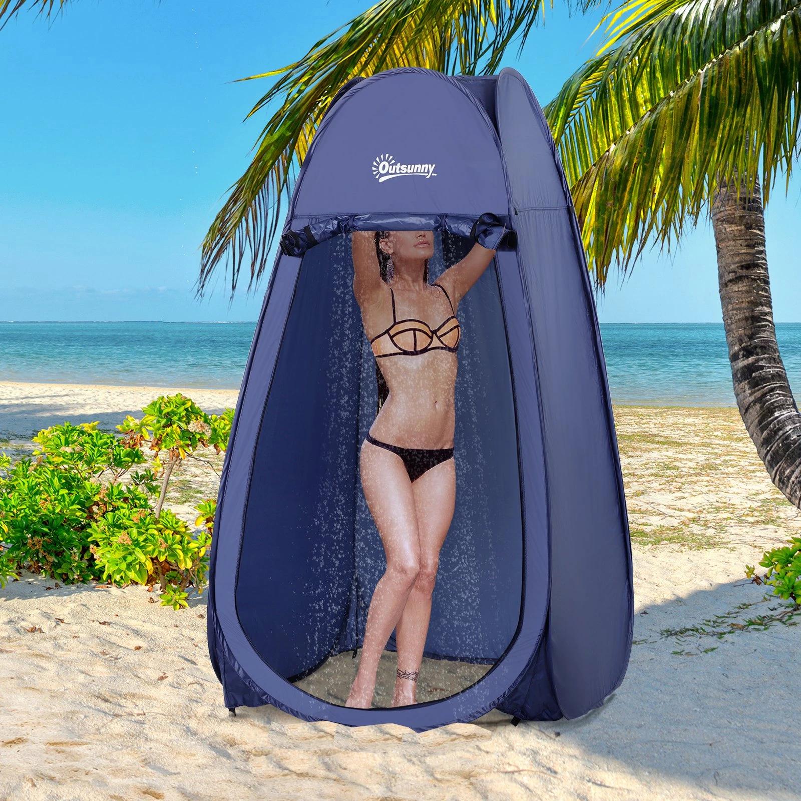 Tenda de duche para campismo dobrável pop up tenda de privacidade com proteção UV e tecido impermeável 100x100x185cm azul escuro