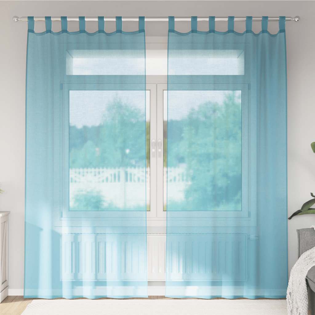 Cortinas de voile com laços 2 pcs turquesa 140x225 cm