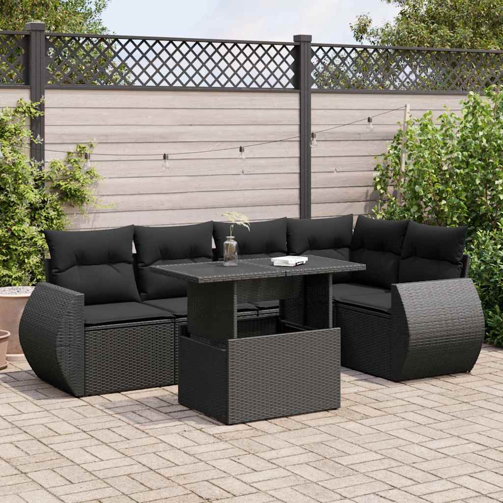 6 Pcs conjunto sofás de jardim c/ almofadões vime PE preto