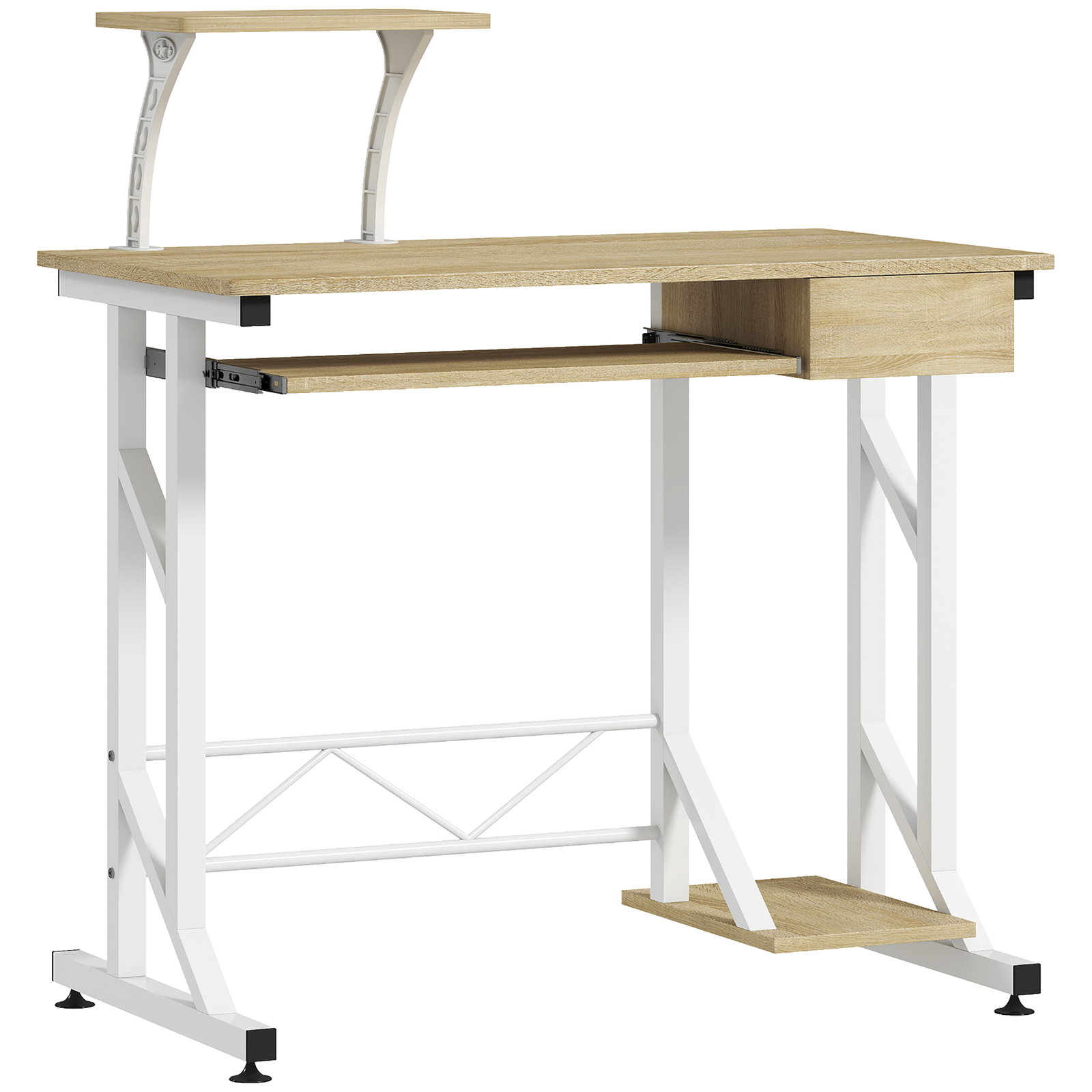 Secretária para computador com bandeja para teclado e gaveta, mesa de estudo para escritório, 90x50x100 cm, carvalho