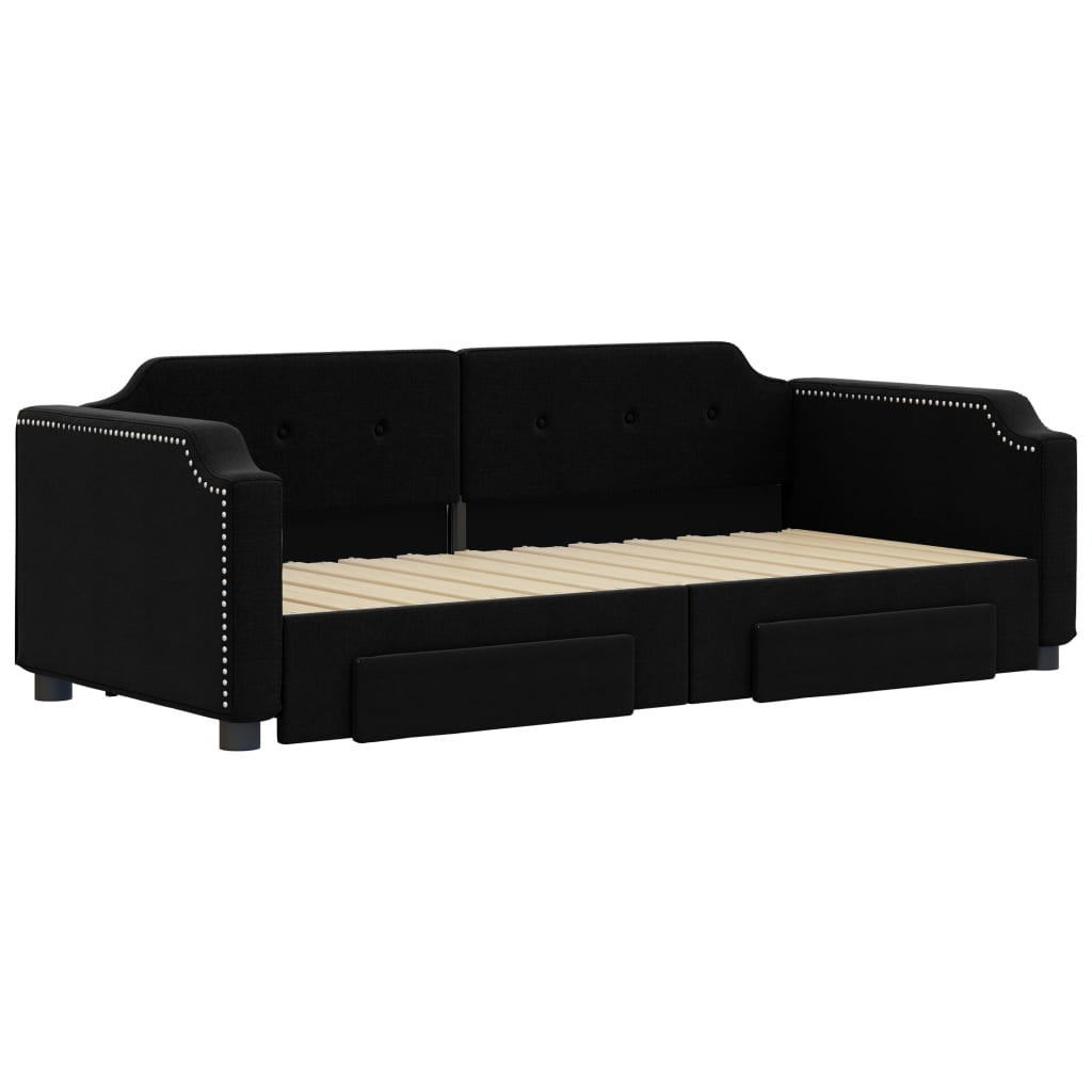 Sofá-cama com gavetão e gavetas 90x190 cm tecido preto