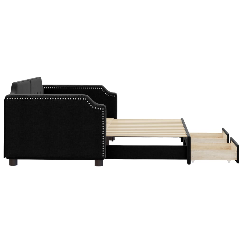 Sofá-cama com gavetão e gavetas 90x190 cm tecido preto