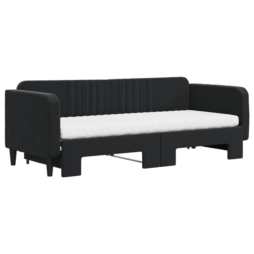 Sofá-cama com gavetão e colchões 80x200 cm veludo preto