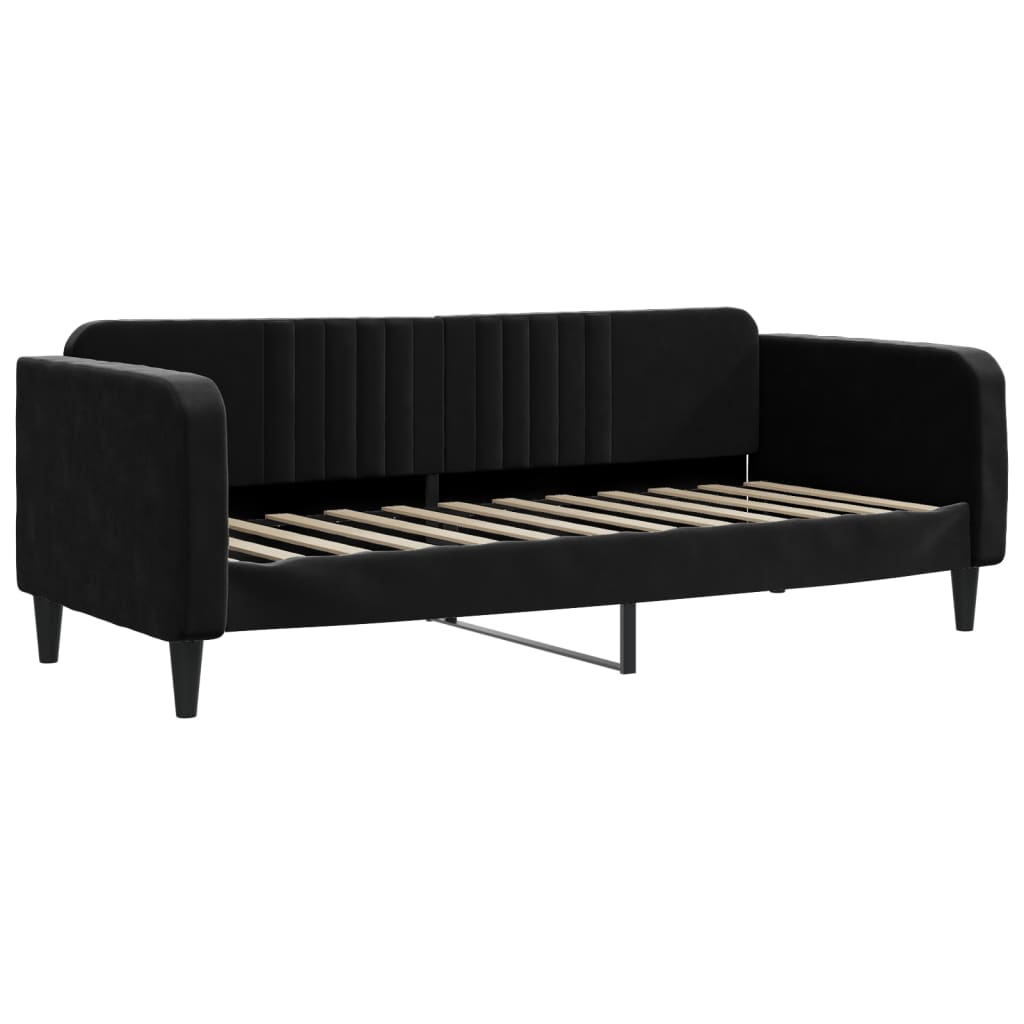 Sofá-cama com gavetão e colchões 80x200 cm veludo preto