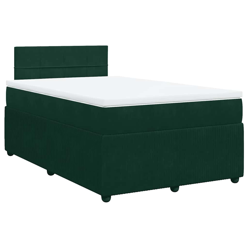 Cama boxspring com colchão 120x200 cm veludo verde-escuro