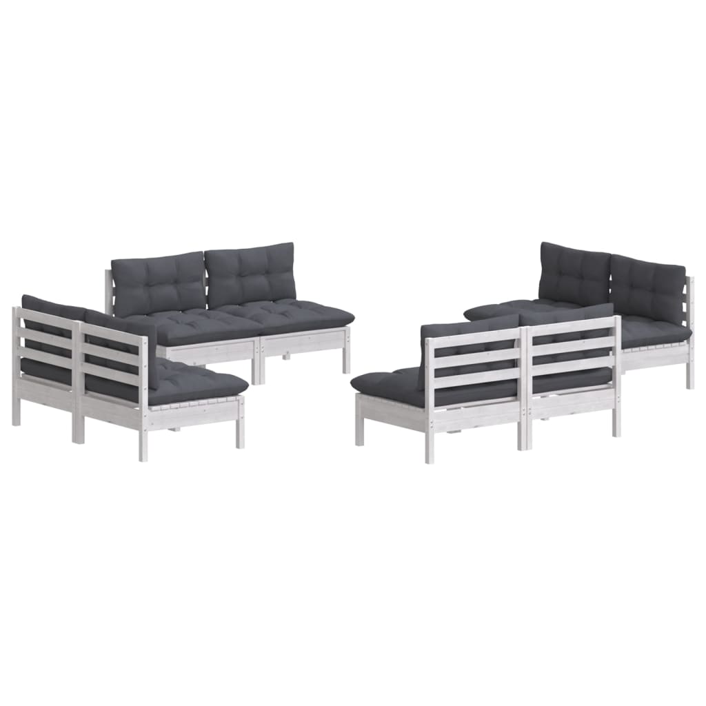 8 Pcs conj. lounge de jardim com almofadões antracite pinho