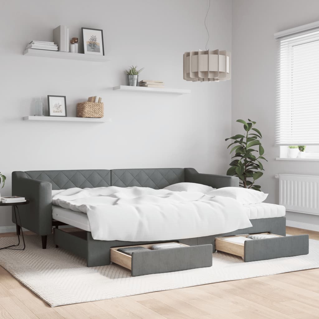 Sofá-cama c/ gavetão e gavetas 90x200 cm tecido cinzento-escuro