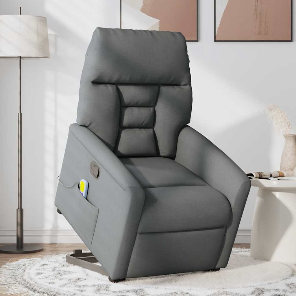 Poltrona elevatória de massagens tecido cinzento-escuro